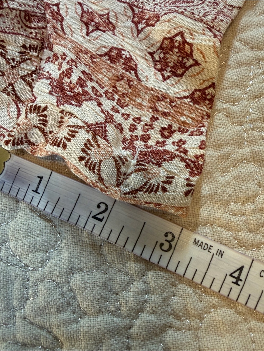 Pink Rose Size Large Rust & Cream Boho Tie-Waist Shorts With Pockets - Picture 7 of 10